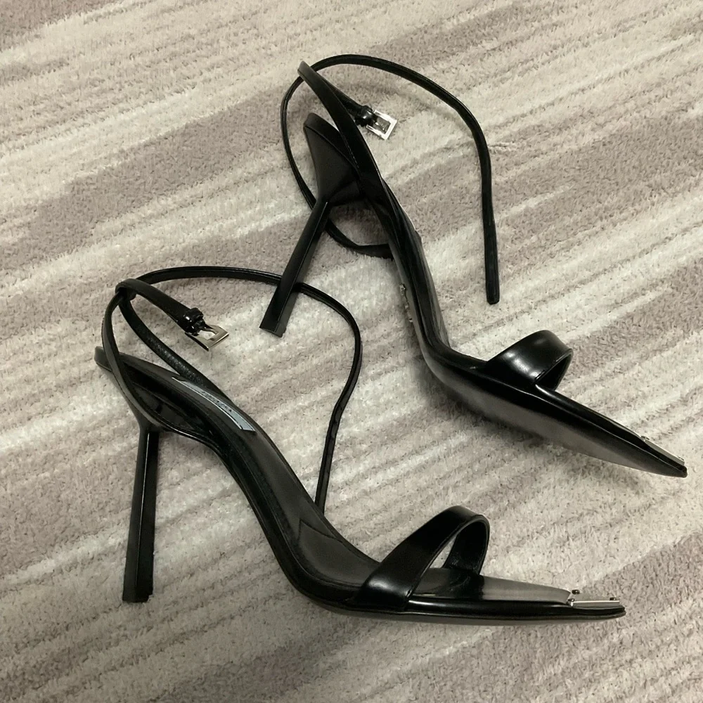Prada Brushed leather sandals black heels size 38 - Picture 2 of 9